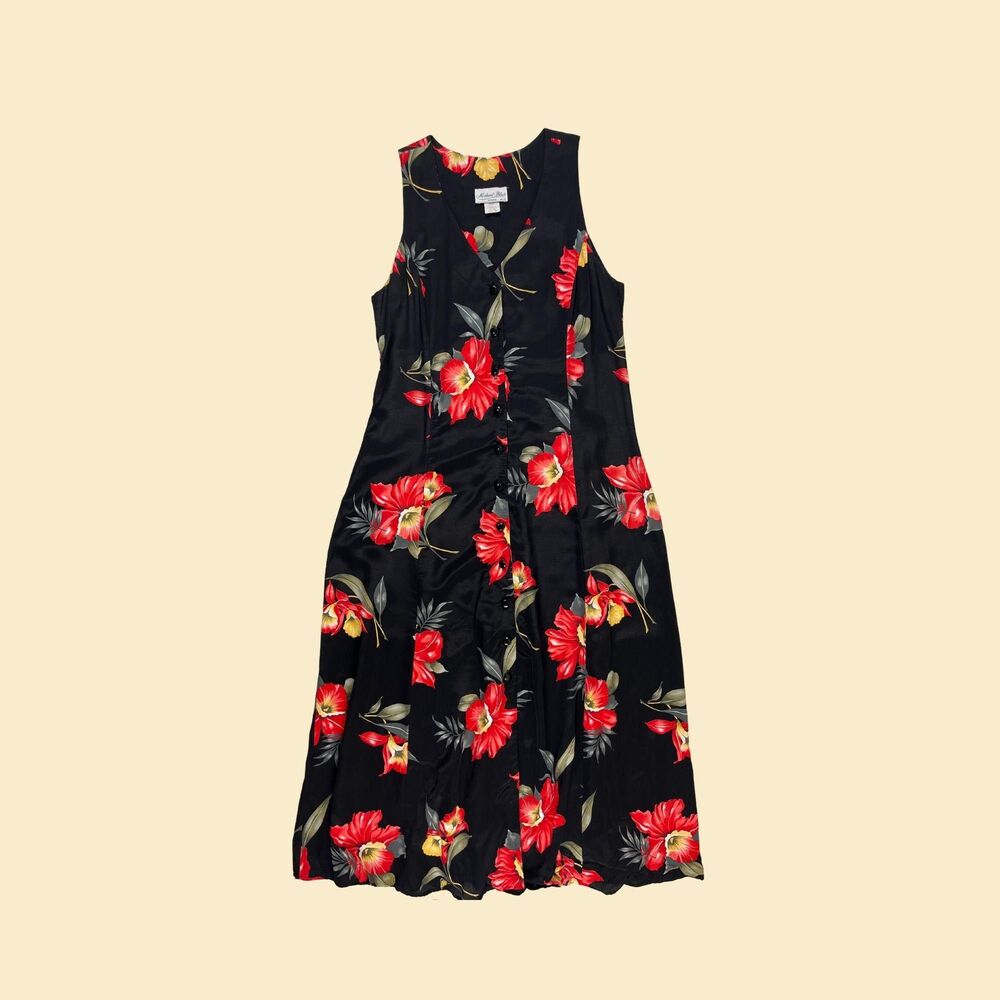 1980s floral maxi dress by Michael Blair, size 10 vintage sleeveless dress